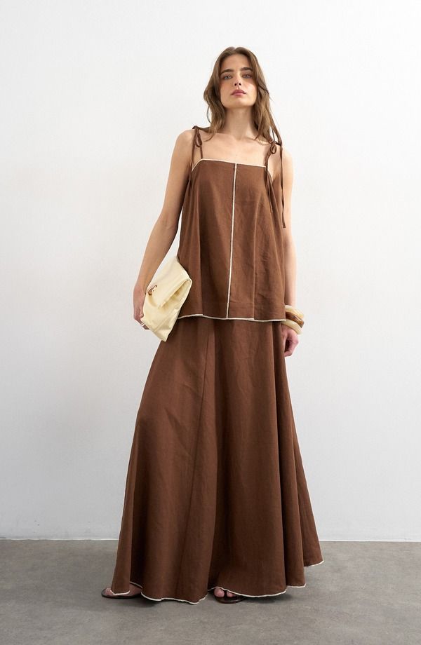 トップショップ レディース ボトムスカート リネン マキシ Topshop Linen Blend Maxi Skirt BROWN ブラウン