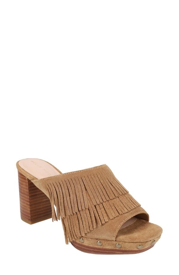 ペレモーダ レディース シューズ サンダル フリンジ ヒール Pelle Moda Fringe Studded Block Heel Sandal Women CARAMEL