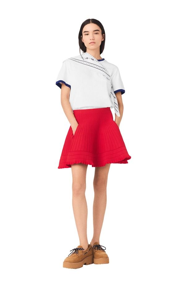 マージュ レディース ボトムスカート ニット maje Compact knit short skirt Red レッド