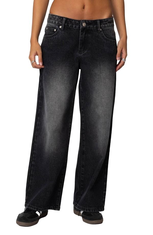 アディクテッド レディース ボトムス デニムパンツ ローライズ プチ ジーンズ EDIKTED Magda Low Rise Wide Jeans Petite BLACKWASHED ブラック 14,950円