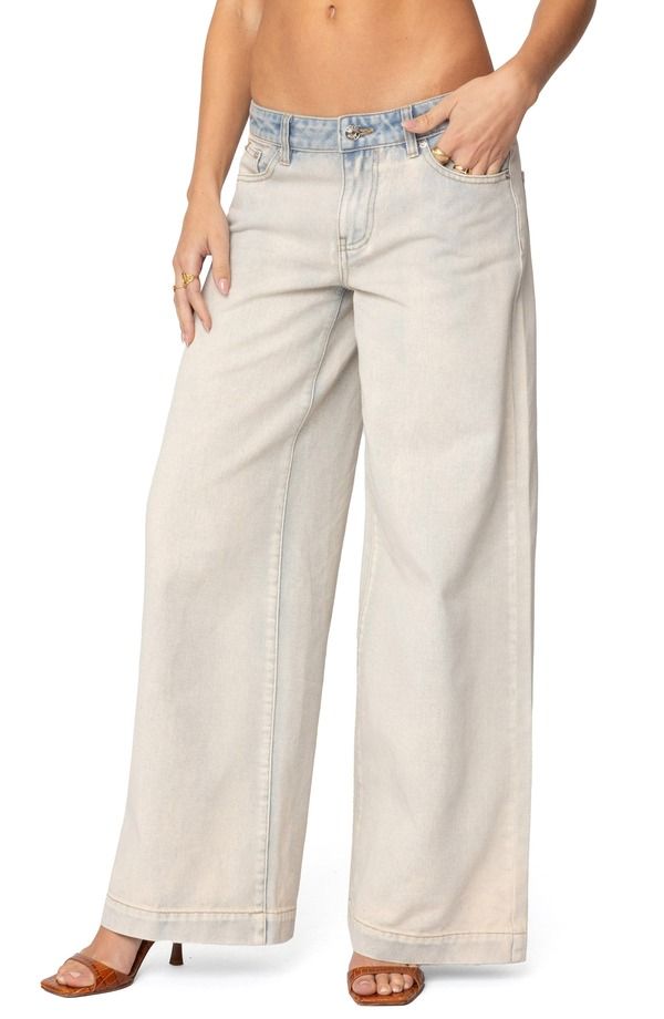 アディクテッド レディース ボトムス デニムパンツ ワイドレッグ ローライズ ジーンズ EDIKTED Rhiannon Washed Low Rise Wide Leg Jeans LIGHTDEN