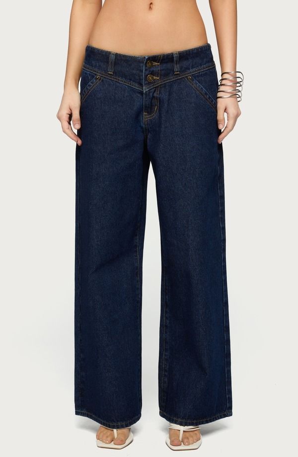 アディクテッド レディース ボトムス デニムパンツ ワイドレッグ ローライズ ジーンズ EDIKTED Meredith Low Rise Wide Leg Jeans BLUE ブルー