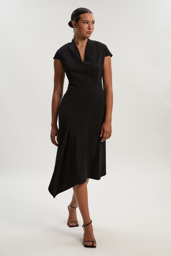 カレンミレン レディース トップス ワンピース Vネック ミディ Karen Millen Ponte VNeck Midi Dress Black ブラック