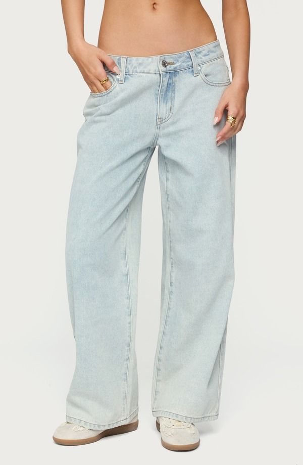 アディクテッド レディース ボトムス デニムパンツ ワイドレッグ ローライズ ジーンズ EDIKTED Bow Pocket Low Rise Wide Leg Jeans LIGHTBLUE ブルー