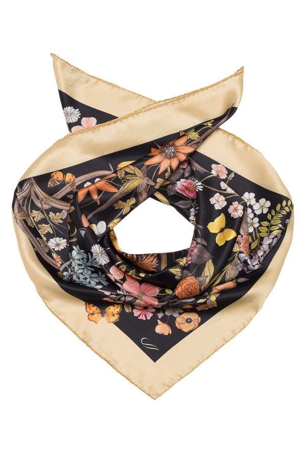 エリザベッタ レディース アクセサリー マフラー・ストール・スカーフ シルク Elizabetta Flora Hand Rolled Silk Foulard for Women Black ブラッ