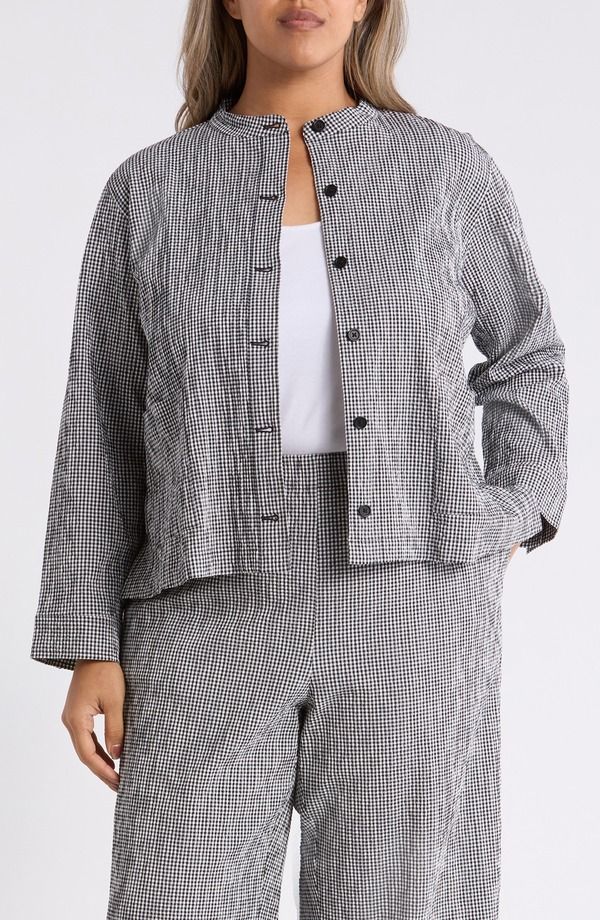 エイリーンフィッシャー レディース アウター ジャケット・ブルゾン プラスサイズ プリント Eileen Fisher Check Print Jacket Plus BLACK WHITE ホワイト 40,170円