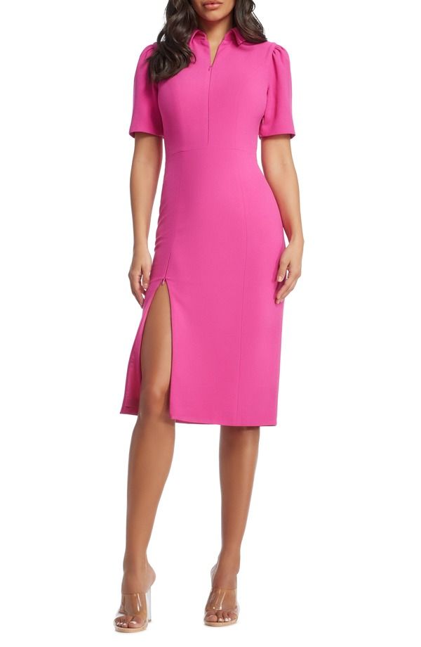 ドレスザポプレーション レディース トップス ワンピース Dress the Population Gloria Front Zip Sheath Dress BRIGHT FUCHSIA フューシャ 40,170円