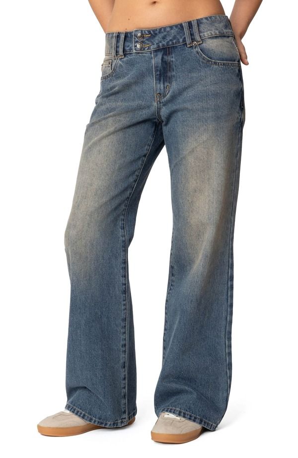 アディクテッド レディース ボトムス デニムパンツ ワイドレッグ ローライズ ジーンズ EDIKTED Jesi Low Rise Wide Leg Jeans BLUE ブルー