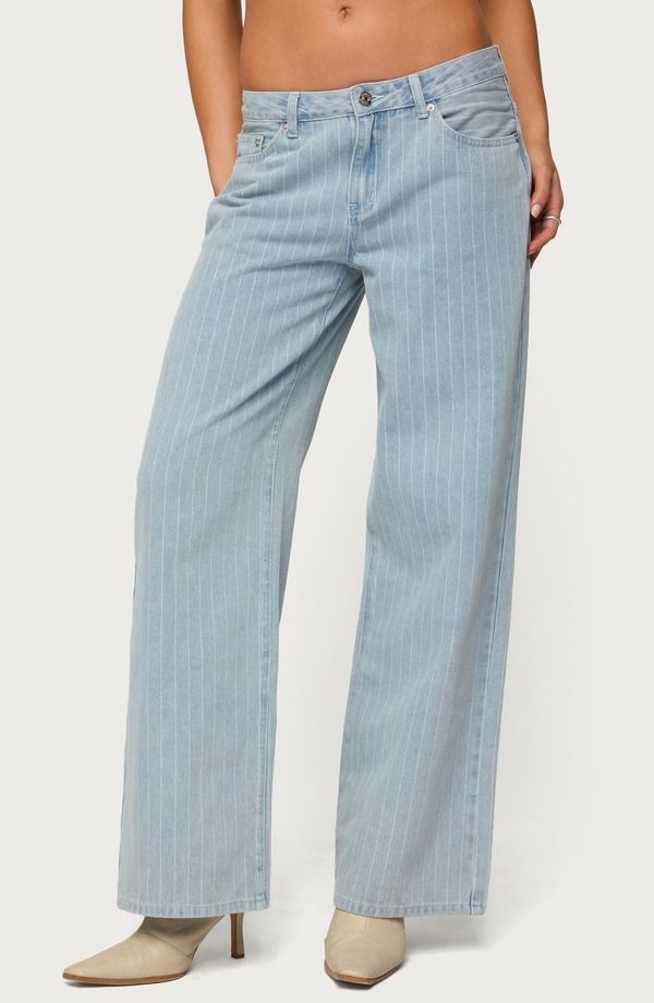 アディクテッド レディース ボトムス デニムパンツ ワイドレッグ ローライズ ジーンズ EDIKTED Pinstripe Low Rise Wide Leg Jeans LIGHTBLUEWASHE 14,686円
