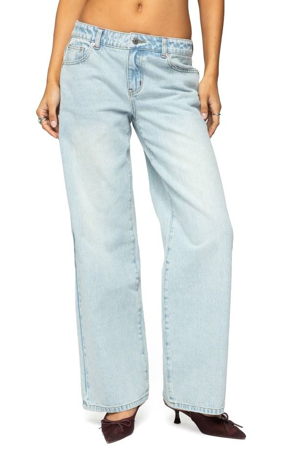 アディクテッド レディース ボトムス デニムパンツ ワイドレッグ ローライズ ジーンズ EDIKTED Ace Relaxed Low Rise Wide Leg Jeans BLUE ブルー