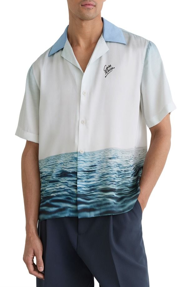 レイス メンズ トップス シャツ プリント Reiss Dive Print Camp Shirt SOFT BLUE ブルー