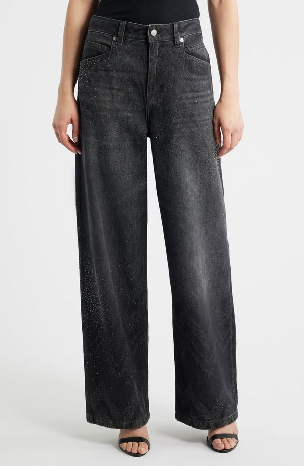 ボス オレンジ レディース ボトムス デニムパンツ ワイドレッグ ジーンズ BOSS Orange Slouchy Rhinestone Wide Leg Jeans BLACK ブラック