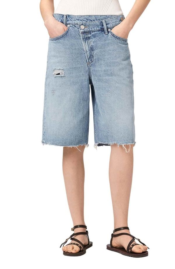 オールセインツ レディース ボトムス デニムパンツ ショートパンツ AllSaints Aki Crossover Denim Shorts DESTROY LIGHT BLUE ブルー