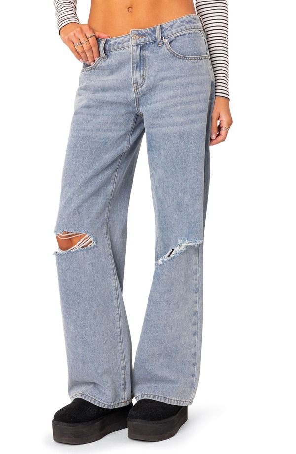アディクテッド レディース ボトムス デニムパンツ ワイドレッグ ローライズ ジーンズ EDIKTEDebbie Ripped Low Rise Wide Leg Jeans LIGHTBLUE ブル 15,106円