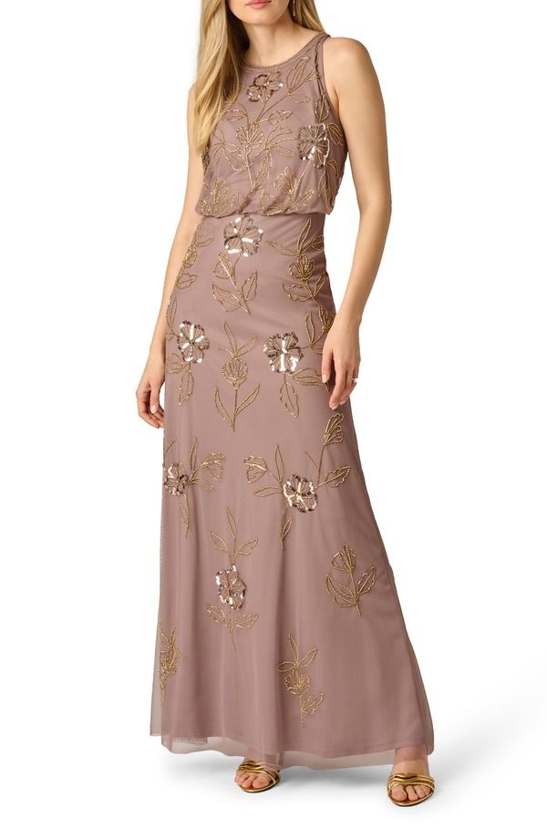 アドリアナ パペル レディース トップス ワンピース フラワー柄 ノースリーブ フラワー Adrianna Papell Beaded Floral Sleeveless Blouson Bodice