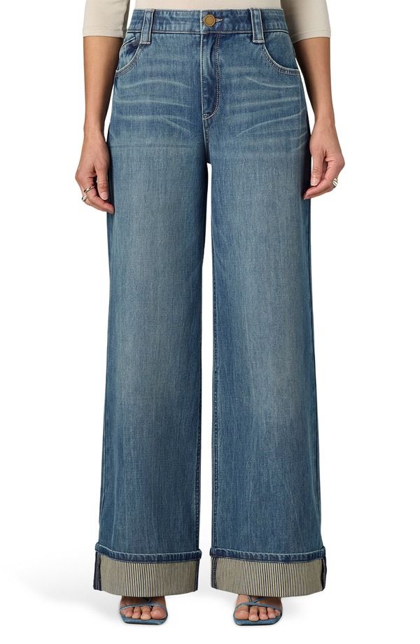 ウィットウィズダム レディース ボトムス デニムパンツ ワイドレッグ プチ ジーンズ Wit Wisdom Skyrise Cuffed Wide Leg Jeans Petite Regular M