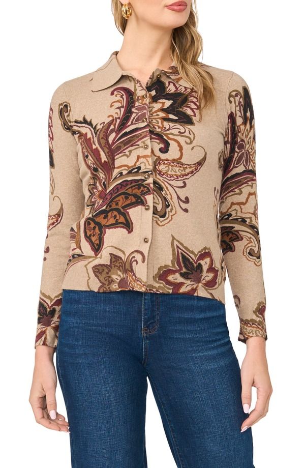 ヴィンスカムート レディース アウター カーディガン フラワー柄 フラワー Vince Camuto Floral Cardigan WOODEN