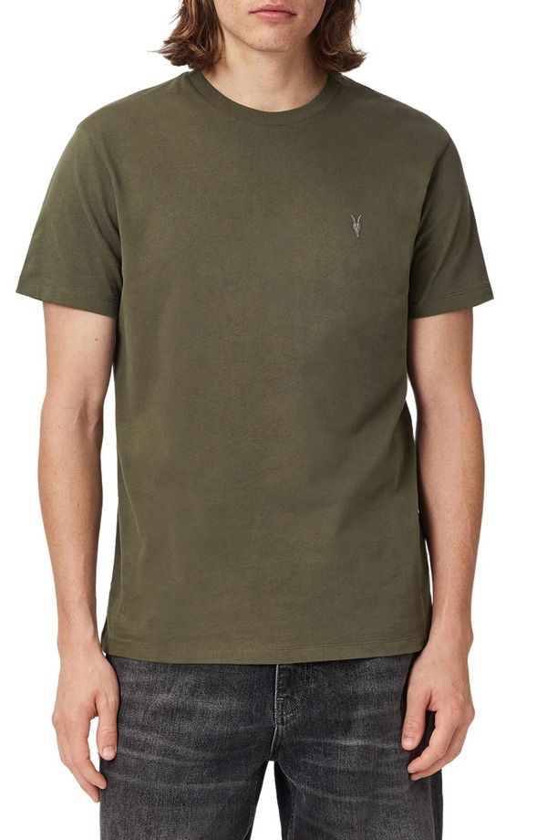 オールセインツ メンズ トップス Tシャツ 刺繍 ロゴ AllSaints Dexter Logo Embroide red TShirt WILD GREEN グリーン