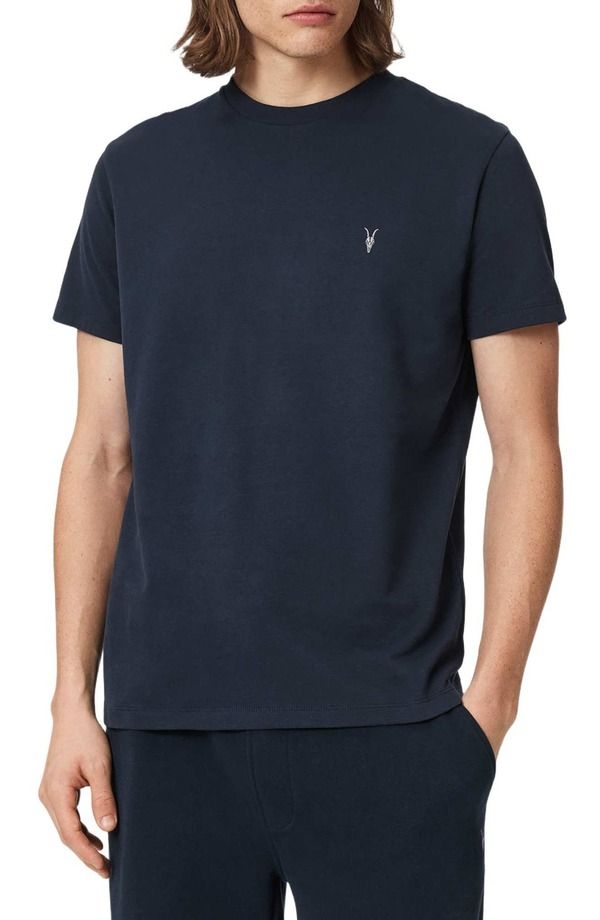 オールセインツ メンズ トップス Tシャツ 刺繍 ロゴ AllSaints Dexter Logo Embroide red TShirt NAVY BLUE ネイビー
