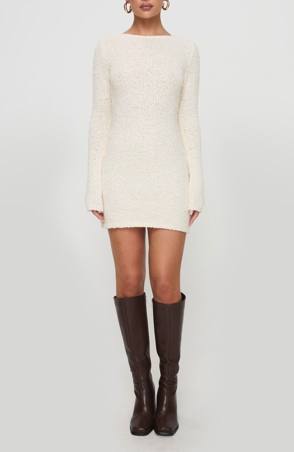 プリンセスポリー レディース トップス ワンピース ミニ シアー ニット Princess Polly Cosy Up Boucl Sheer Knit Minidress CREAM クリーム 14,896円