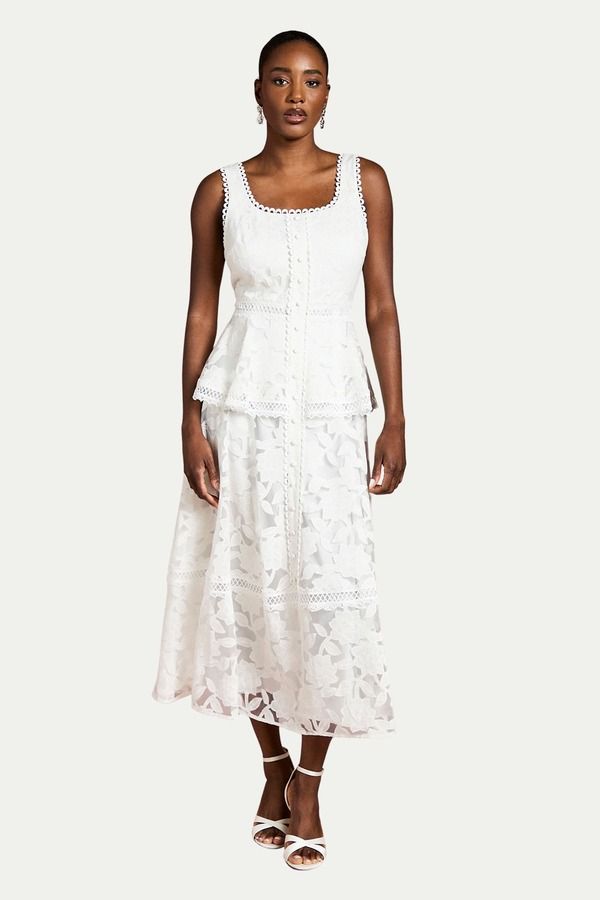 コースト レディース トップス ワンピース ボタンダウン ミディ ダウン レース Coast Peplum Hem Button Down Lace Midi Dress Ivory アイボリー