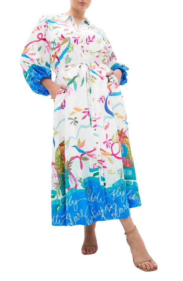 シティーシック レディース トップス ワンピース プラスサイズ プリント シャツ マキシ City Chic Tahlia Long Sleeve Bird Print Maxi Shirtdress