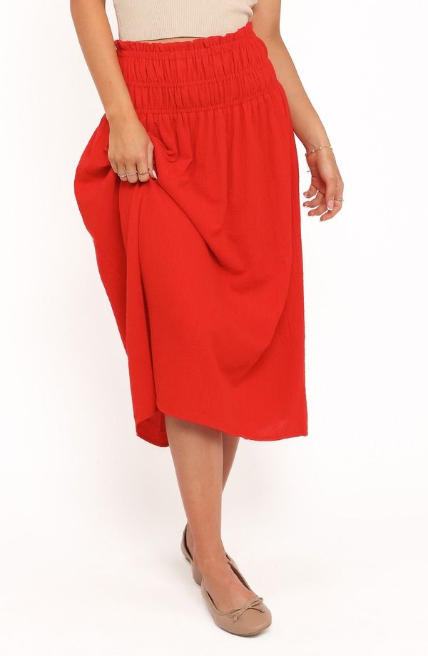 ペタルアンドパップ レディース ボトムスカート コットン マキシ Petal Pup Mattea Smock Waist Cotton Gauze Maxi Skirt RED レッド