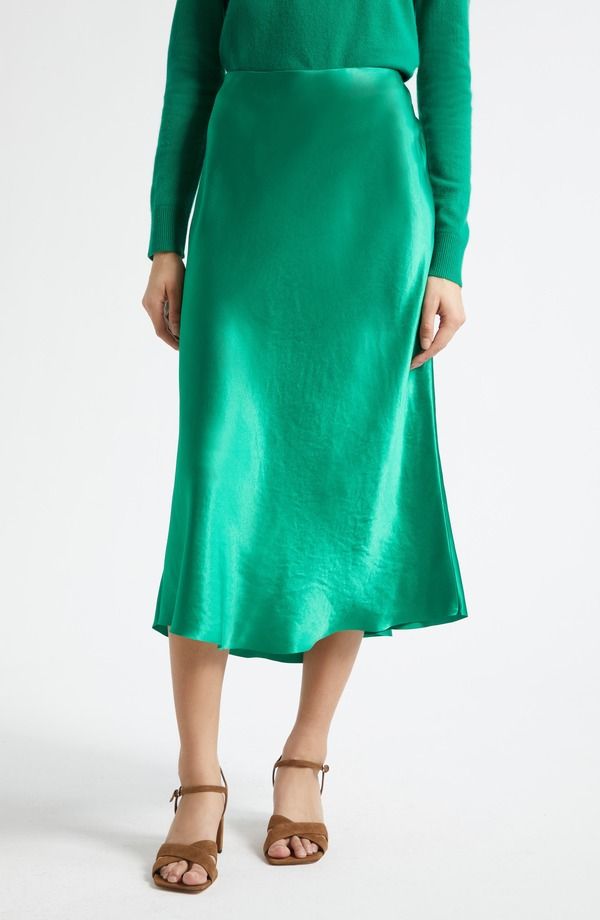 ヴィンス レディース ボトムスカート ミディ サテン Vince Biasatin Midi Skirt EMERALD エメラルド
