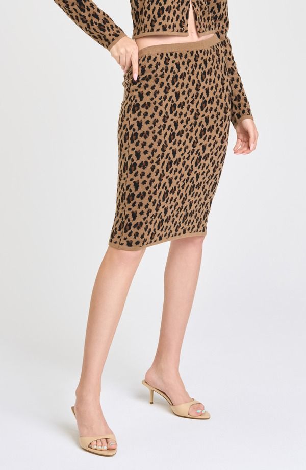 ワイフ レディース ボトムスカート プリント セーター WAYF Willa Leopard Print Sweater Skirt BROWN LEOPARD ブラウン