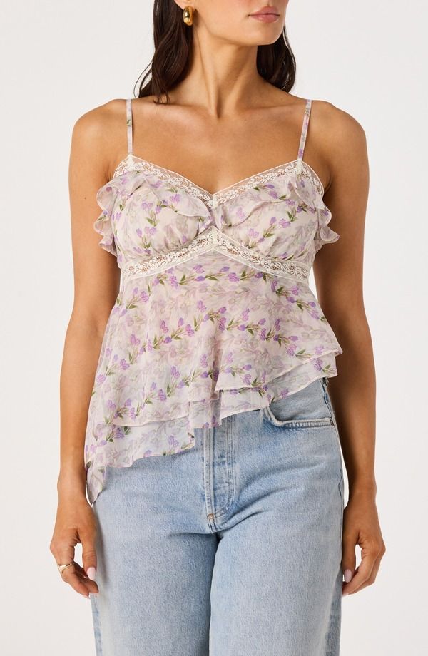 アストール レディース トップス シャツ アシンメトリー ASTR the Label Zissel Asymmetric Babycoll Camisole PURPLE FLORAL パープル