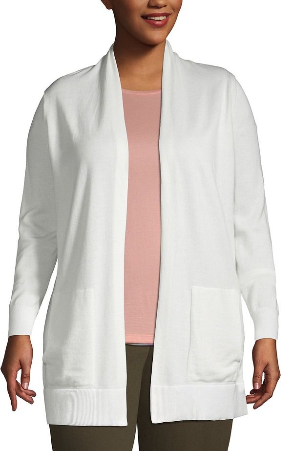 ランズエンド レディース アウター ニット・セーター プラスサイズ カーディガン Lands End Long Sleeve Open Long Cardigan Sweater Plus Ivory