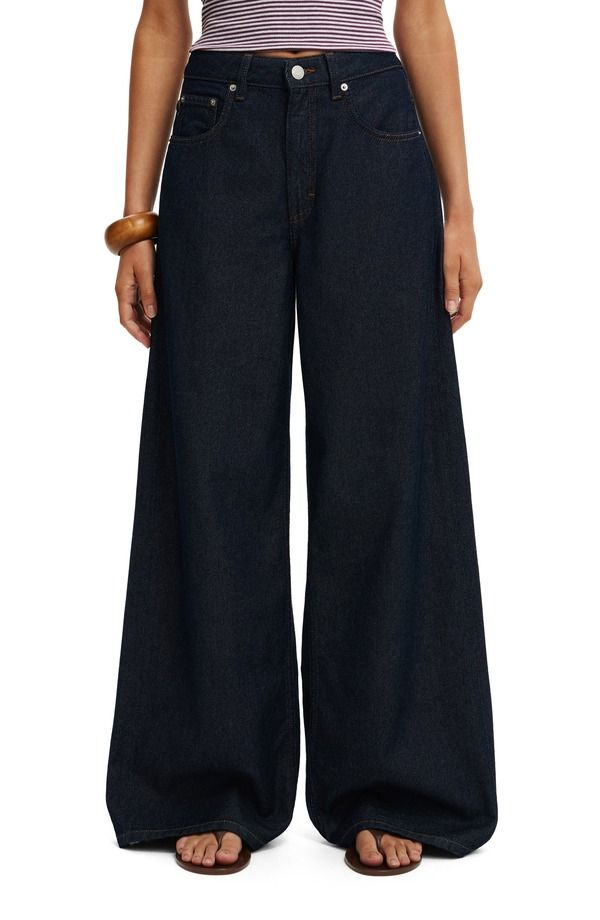 コットンオン レディース ボトムス デニムパンツ ワイドレッグ ハイウエスト ジーンズ Cotton High Waist Wide Leg Jeans ARIES BLUE ブルー