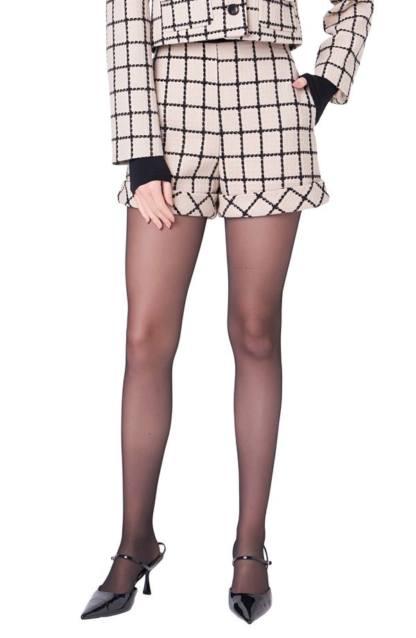 イングリッシュファクトリー レディース ボトムス ハーフパンツ・ショーツ ショートパンツ English Factory Plaid Cuffed Shorts BEIGE BLACK ブラック