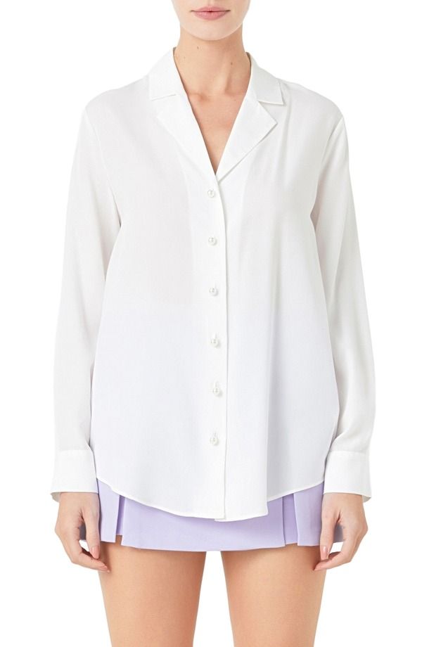エンドレスローズ レディース トップス シャツ Endless Rose Notched Lapelong Sleeve ButtonUp Shirt WHITE ホワイト