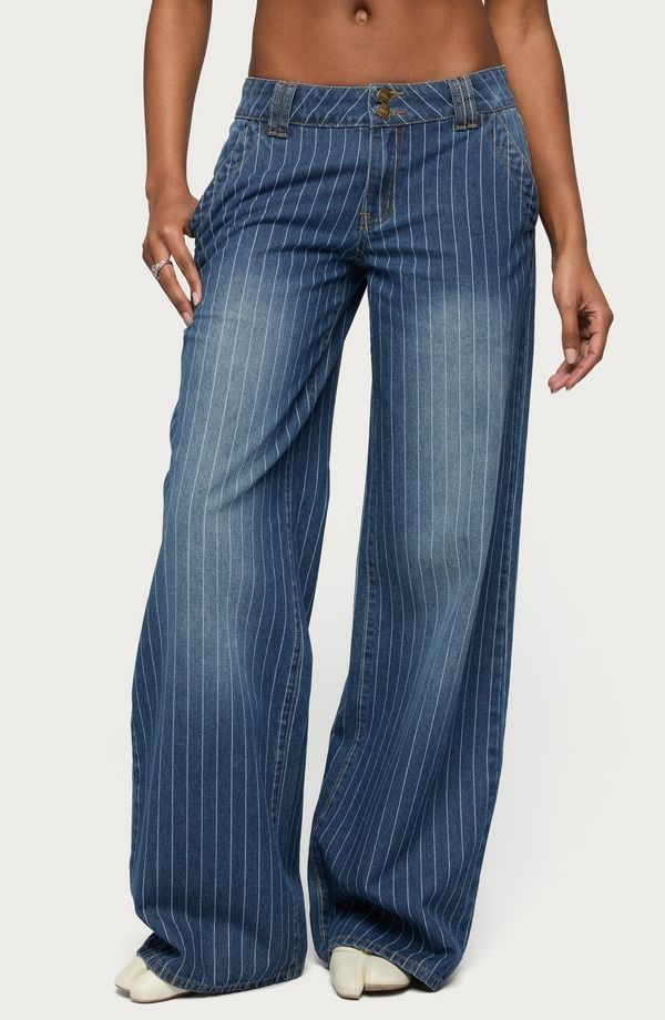 アディクテッド レディース ボトムス デニムパンツ ワイドレッグ ローライズ ジーンズ EDIKTED Cory Stripe Low Rise Wide Leg Jeans BLUE ブルー