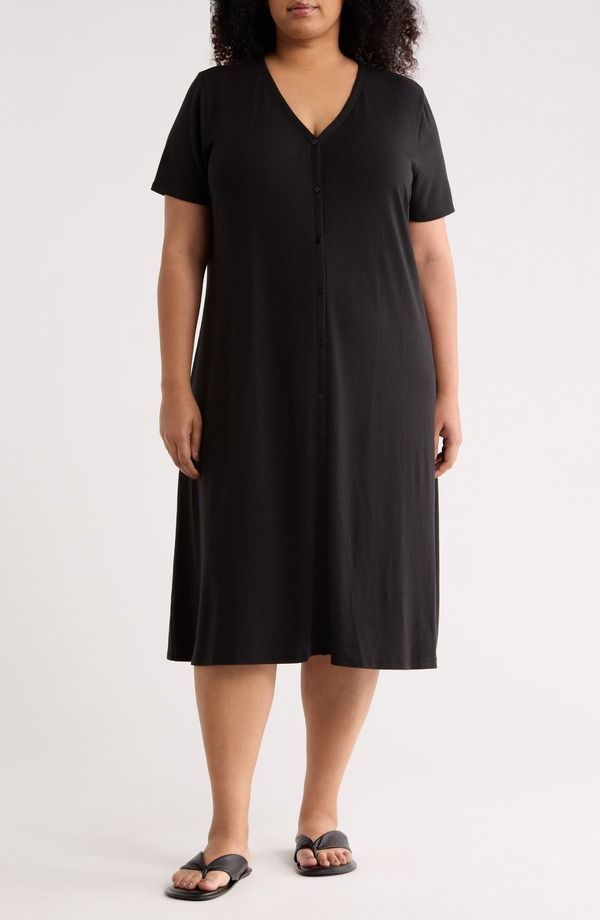 エイリーンフィッシャー レディース トップス ワンピース Vネック プラスサイズ リブ Eileen Fisheribbed VNeck Dress Plus BLACK ブラック 43,680円
