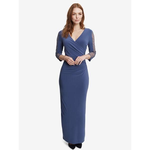ジーナバッコーニ レディース トップス ワンピース Gina Bacconi Gretchen Long Surplice Neckline Dress With Rusched Waist And