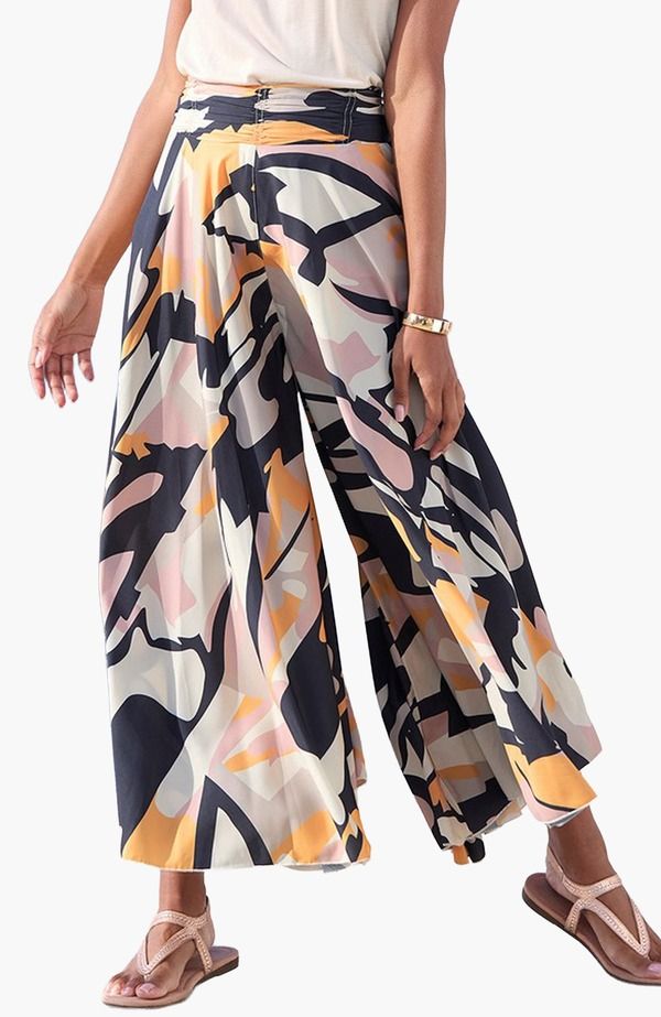 ラスカーナ レディース ボトムス レギンス プリント LASCANA Printed Flowy Culottes Navy Printed ネイビー