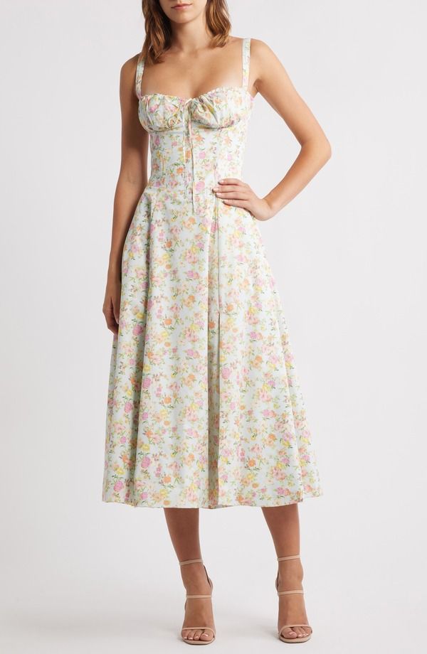 ハウスオブシービー レディース トップス ワンピース HOUSE OF CB Carmen Bustier Sundress PINK FLORAL PRINT 2 ピンク