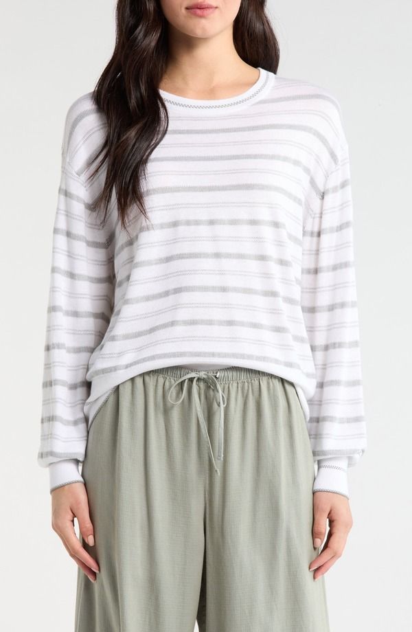 スプレンディット レディース アウター ニット・セーター Splendid Finn Stripe Sweater EUCALYPTUS GREEN WHITE ホワイト 15,826円