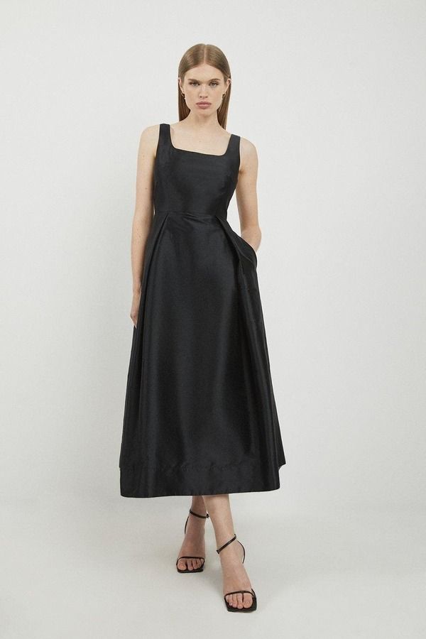 カレンミレン レディース トップス ワンピース ミディ スカート Karen Millen Taffeta Full Skirtailo red Midi Dress Black ブラック