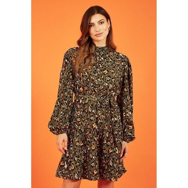 メラロンドン レディース トップス ワンピース アニマル柄 プリント Mela London Green Animal Print Skater Dress Green グリーン