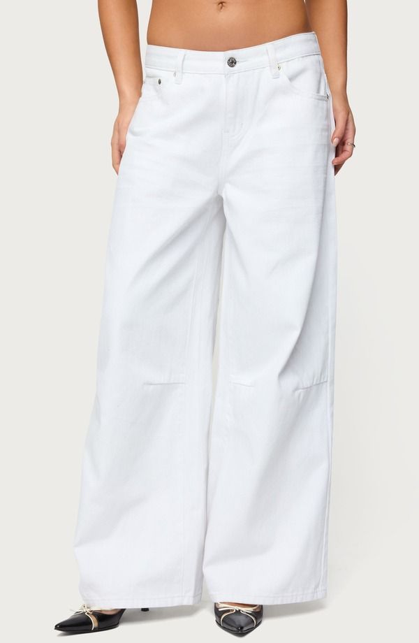 アディクテッド レディース ボトムス デニムパンツ ローライズ ジーンズ EDIKTED Skater Girlow Rise Baggy Jeans WHITE ホワイト