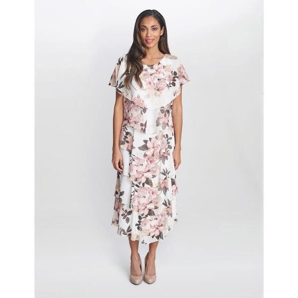 ジーナバッコーニ レディース トップス ワンピース ティアード プリント ミディ Gina Bacconi Alice Midi Printed Tieredress Ivory Pink アイボリー