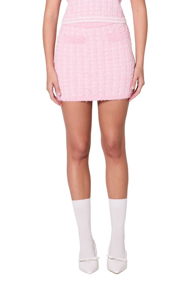 エンドレスローズ レディース ボトムスカート ミニ セーター ニット Endless Rose Plaid Sweater Knit Miniskirt PINK IVORY アイボリー