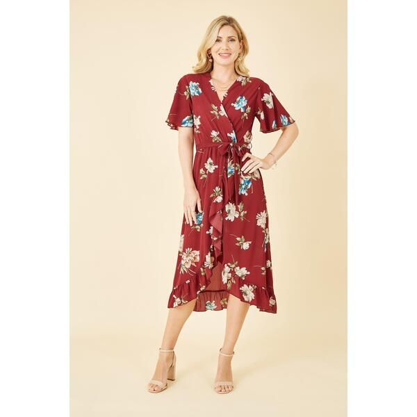 メラロンドン レディース トップス ワンピース フラワー柄 ミディ フラワー Mela London Red Floral Dip Hem Wrap Midi Dress Red レッド 16,635円