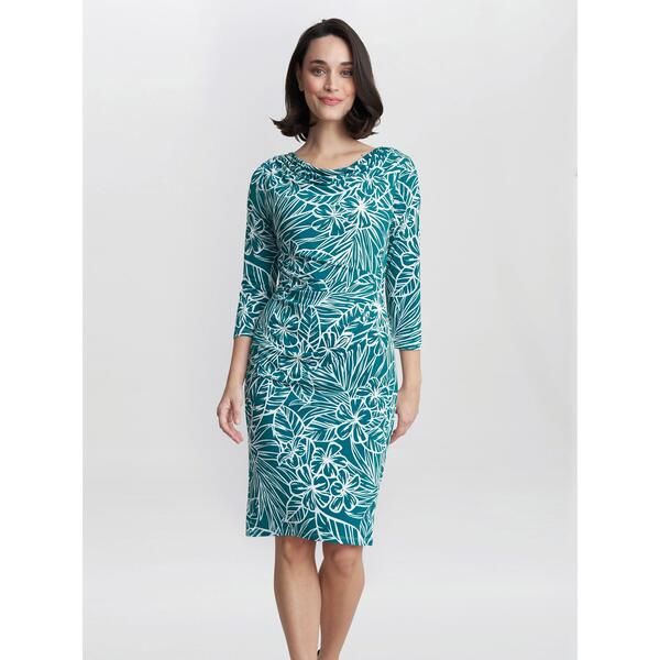 ジーナバッコーニ レディース トップス シャツ プリント ジャージー Gina Bacconi Adeline Printed Jersey Cowl Neck Dress Teal ティール