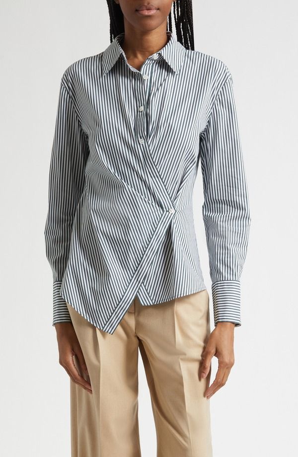 ヴェロニカ ベアード レディース トップス シャツ アシンメトリー Veronica Beard Perezzi Stripe Asymmetric ButtonUp Shirt PINE WHITE 44,880円