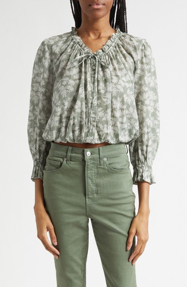 ヴェロニカ ベアード レディース トップス シャツ フラワー柄 フラワー Veronica Beard Williamsen Floral ButtonUp Bubble Hem Top SAGE D