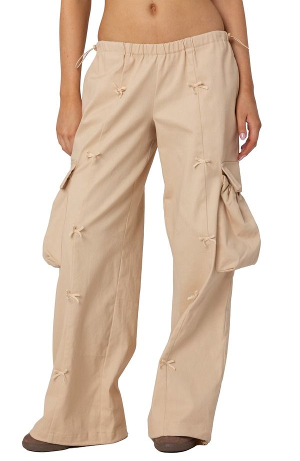 アディクテッド レディース ボトムス カジュアルパンツ EDIKTED Bow Trim Cargo Parachute Pants BEIGE ベージュ